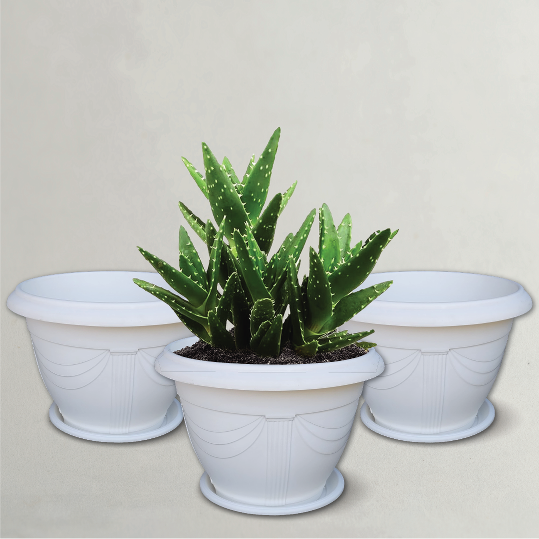 WHITE PLASTIC POT SET OF 3 (23.5X18CM)