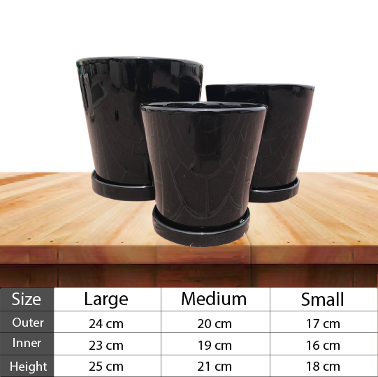 Black Ceramic Plant Pots Garden Planters - Round Black Pot