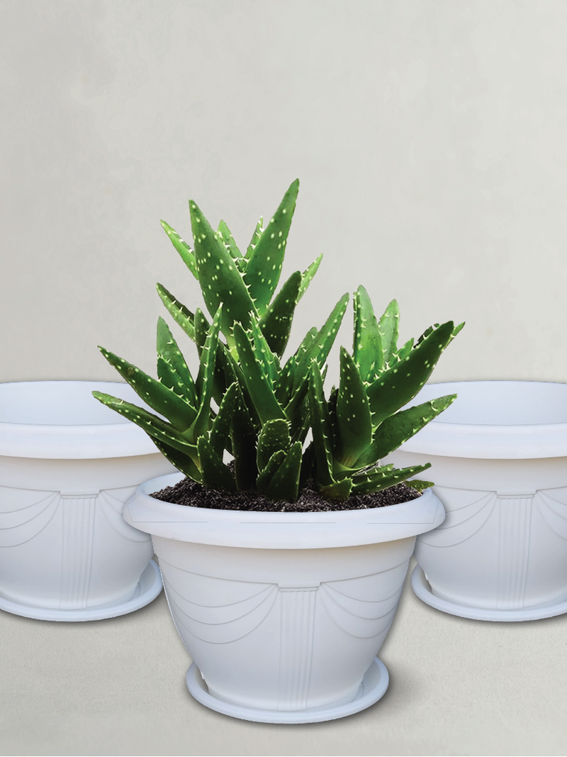 WHITE PLASTIC POT SET OF 3 (23.5X18CM)