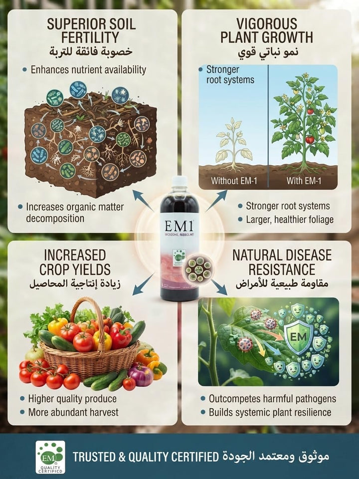 Plantology Lab EM-1 Microbial Inoculant Fermented Organic Soil Conditioner &amp; Bio Fertilizer 1L | إي إم 1 ملقح ميكروبي عضوي مخمر ومحسن للتربة وسماد حيوي  1 لتر