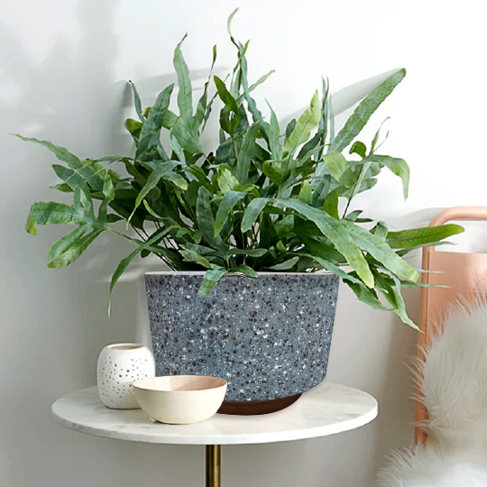 Creamy Blue Round Ceramic Plant Pot Set of 3 