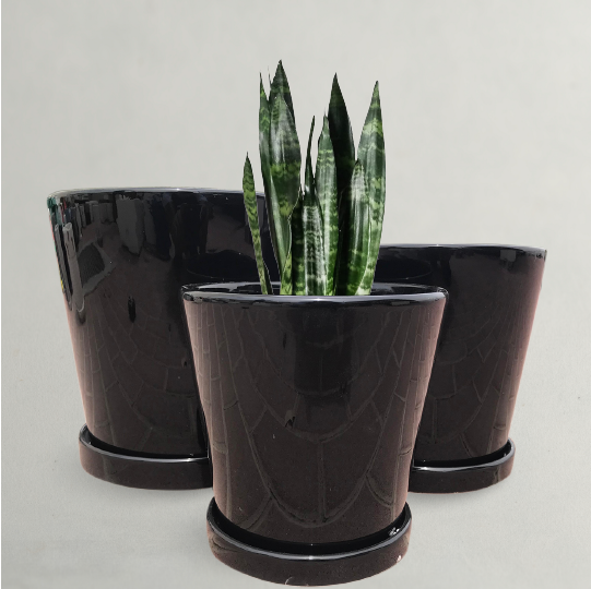 Black Ceramic Plant Pots Garden Planters 