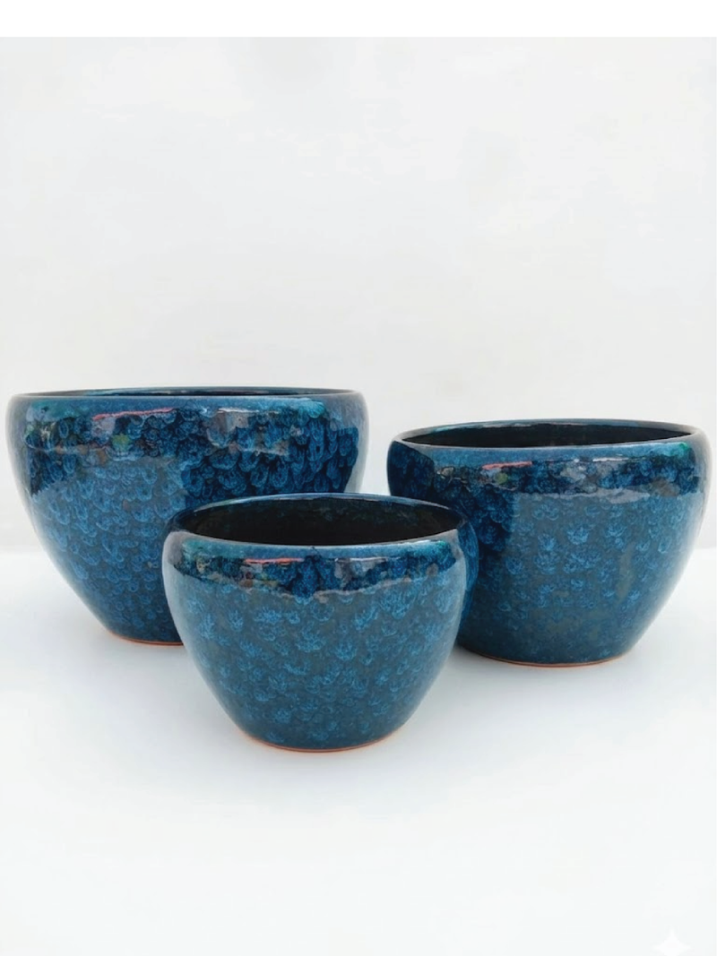 CERMAIC POTS BLUE ROUND
