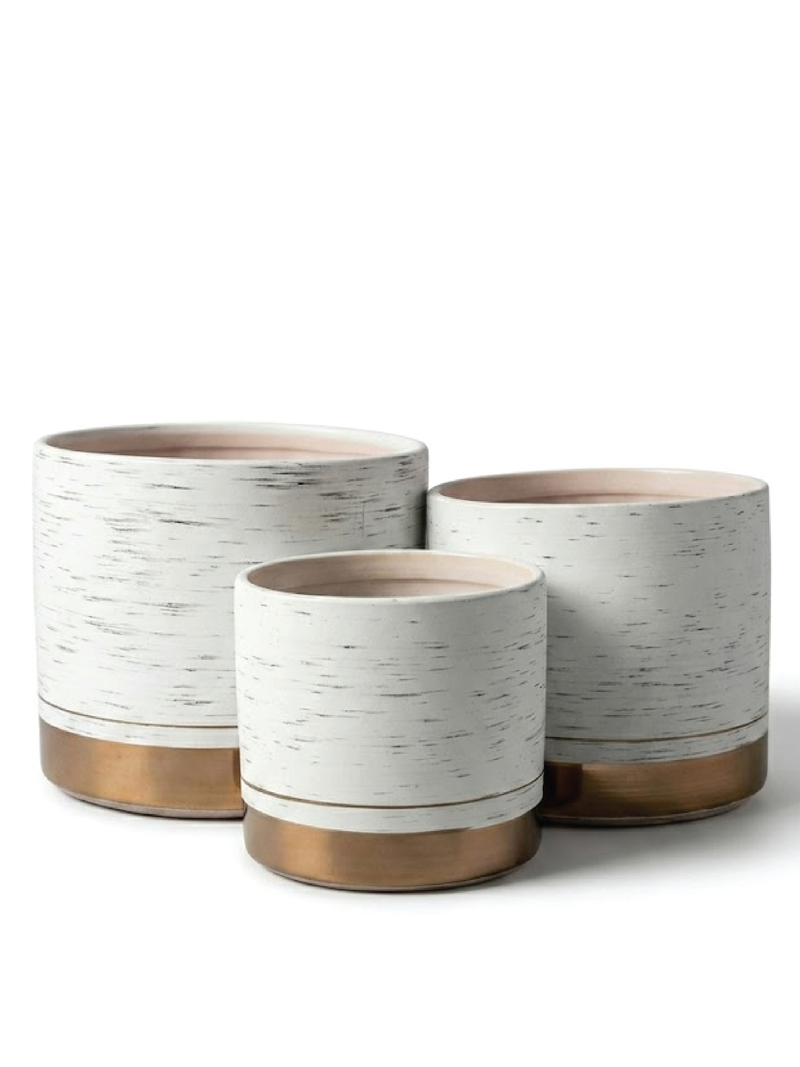 CERAMIC POT WHITE & GOLDEN