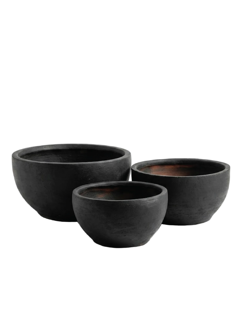 ROUND BLACK CERAMIC POT