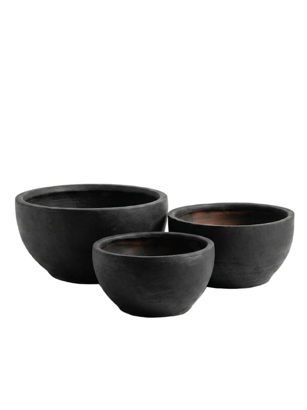 ROUND BLACK CERAMIC POT