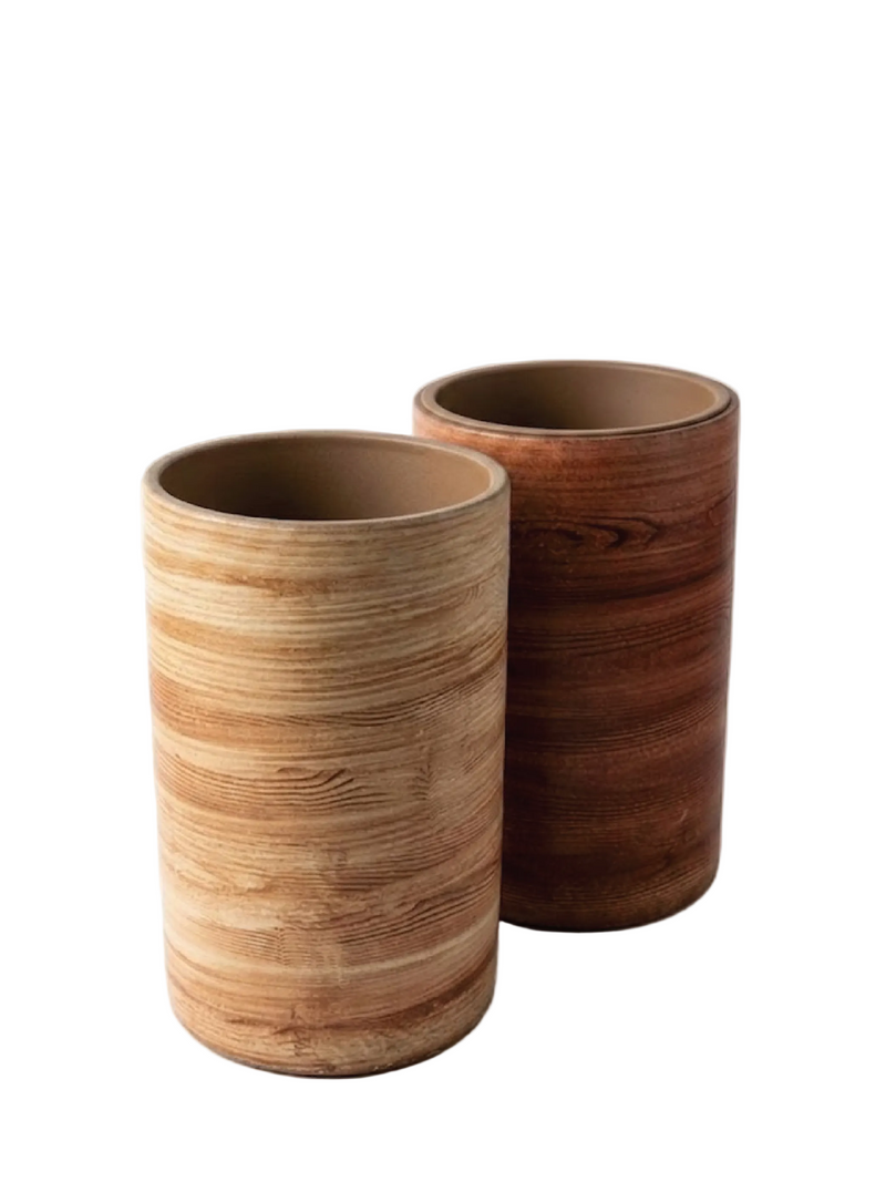 ROUND CERAMIC POT WOODEN COLOR
