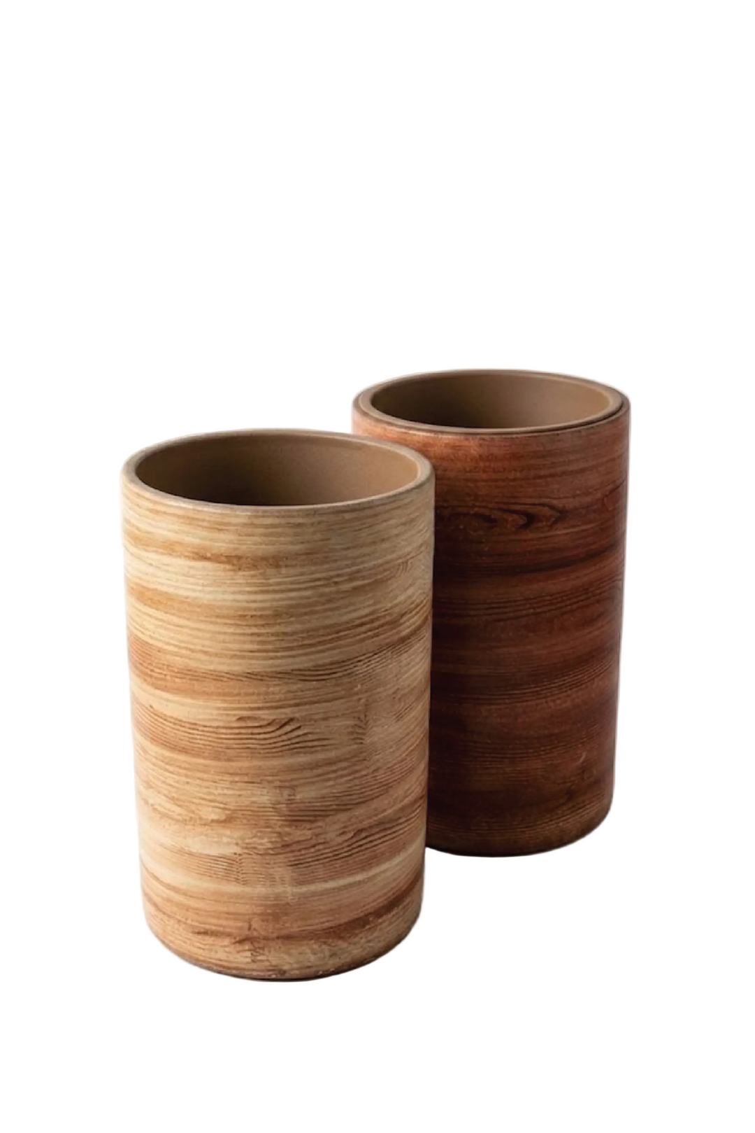 ROUND CERAMIC POT WOODEN COLOR